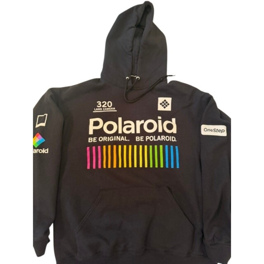 Polaroid Graphic Hoodie Black Retro Logo 320 Land Camera OneStep Unisex Medium